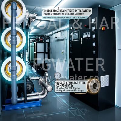 Equipamento de água pura RO em 100 TPD Solar Hybrid Containerized em unidade de 40ft para dessalinização de água do mar