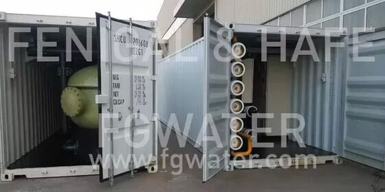 Sistema BWRO Containerizado BWC200 - Capacidade de 200 m³/dia, Taxa de Recuperação de 70%, Eficiência Energética de 1,56 kWh/m³